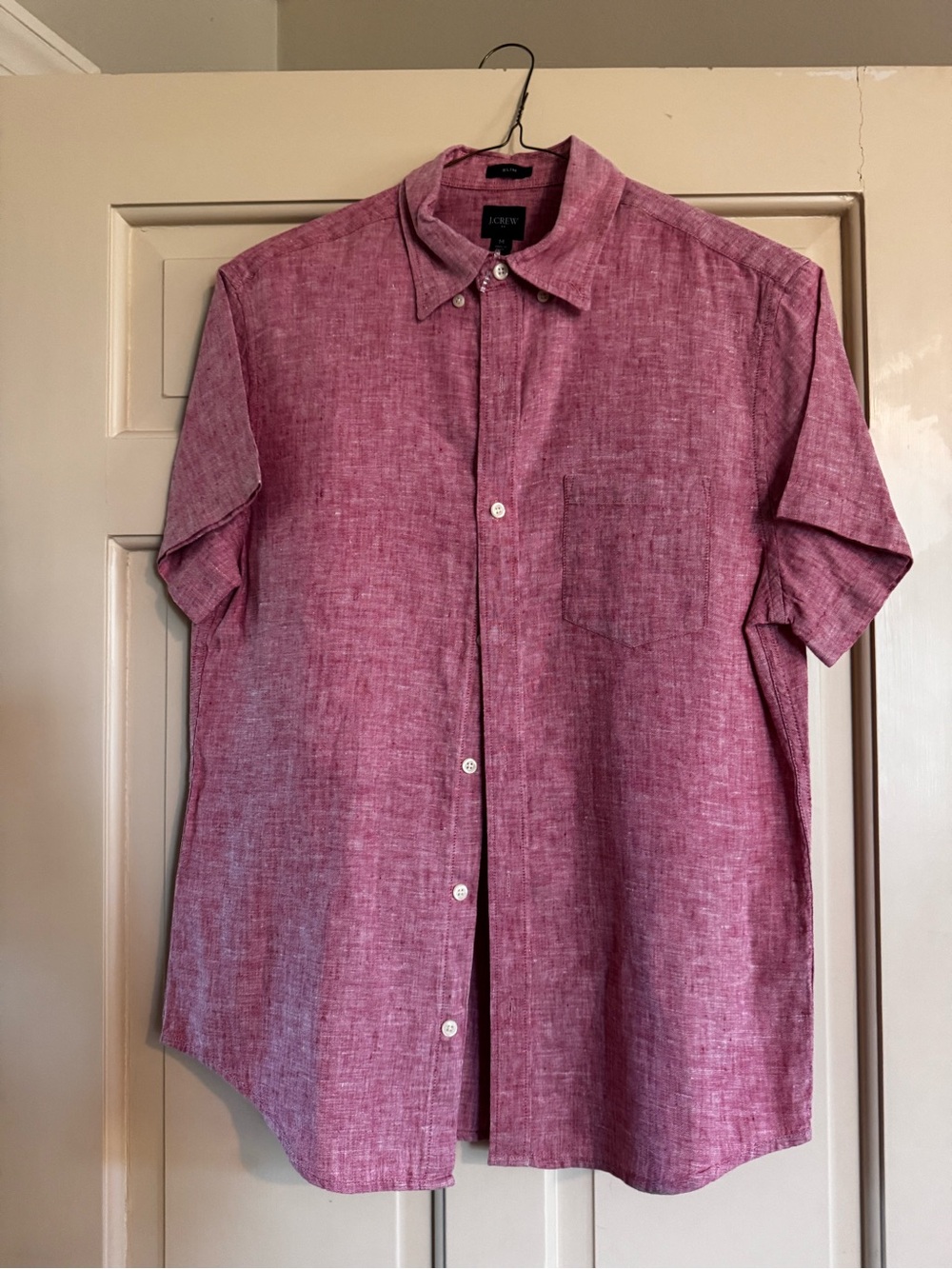 Men's J Crew Slim Short-Sleeve Casual Button-Down Shirt in Heather Pink